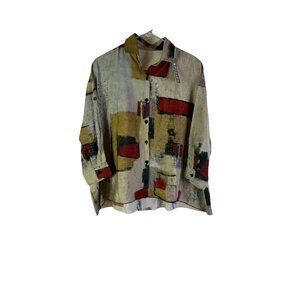 New 3 Potato Geometric Button Front Shirt Flowy Lagenlook Artsy